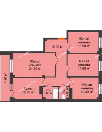 4 комнатная квартира 101,4 м² - ЖК GEO (ГЕО)