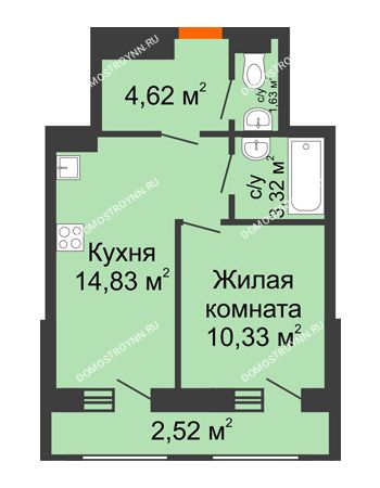 1 комнатная квартира 37,25 м² в ЖК Дом с террасами, дом № 6