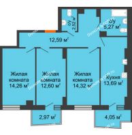 3 комнатная квартира 77,19 м² в ЖК Город у реки, дом Литер 7 - планировка