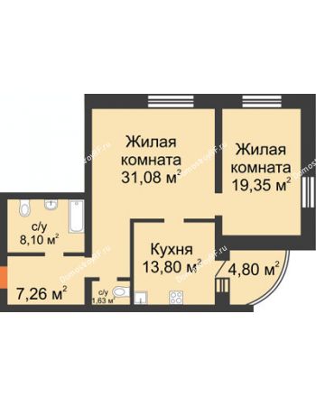 2 комнатная квартира 86,02 м² - ЖК На Владимирской