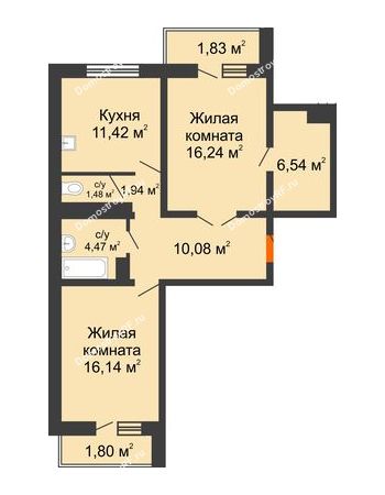 2 комнатная квартира 71,94 м² в ЖК Мой город, дом Литер 3