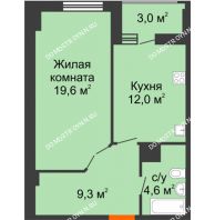 1 комнатная квартира 47 м² в ЖК Квартет, дом № 3 - планировка