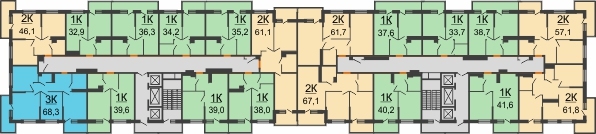 Планировка 15 этажа в доме Литер 2.2 в ЖК Отражение