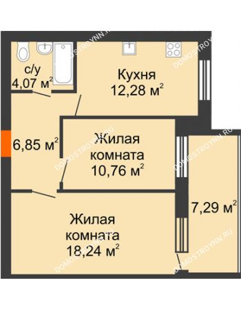 2 комнатная квартира 55,85 м² в ЖК Свобода, дом 1 очередь