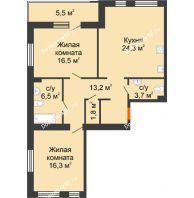 2 комнатная квартира 87,8 м² в ЖК Квартал Перемен	, дом ГП-1 - планировка