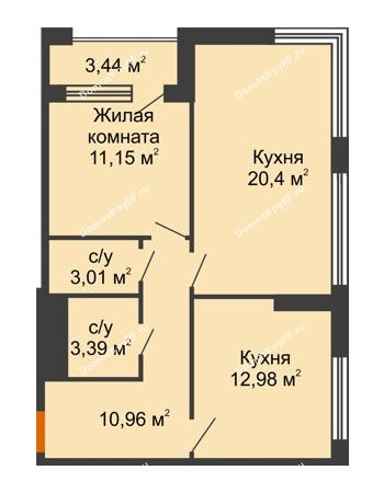 2 комнатная квартира 63,61 м² - ЖК Гран-При