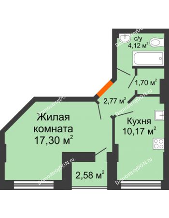 1 комнатная квартира 37,35 м² в ЖК Кристалл, дом Литер 2