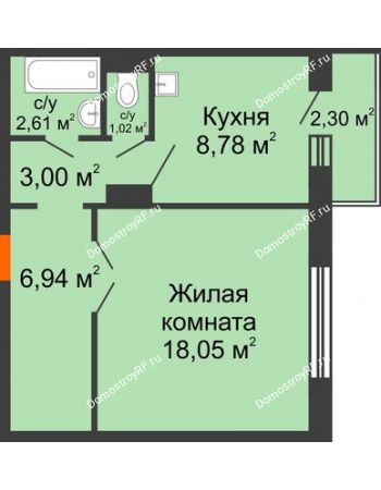 1 комнатная квартира 41,09 м² в ЖК Иннoкeнтьeвcкий, дом № 6