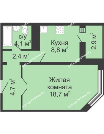 1 комнатная квартира 40,8 м² в ЖК Первомайский, дом № 5