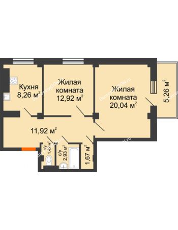 2 комнатная квартира 60,74 м² - ЖК Военвед-Парк