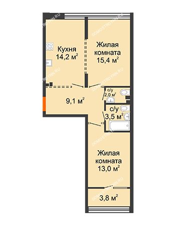 2 комнатная квартира 59,1 м² - ЖК Лайнер на Барминской