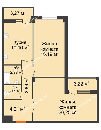 2 комнатная квартира 63,48 м² - ЖД по ул. Матросова (Арзамас)