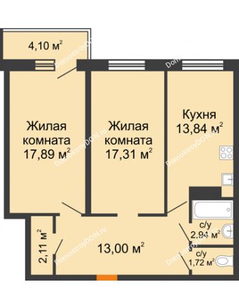 2 комнатная квартира 70,04 м² в ЖК Сокол на Оганова, дом Литер 1