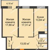 2 комнатная квартира 70,04 м² в ЖК Сокол на Оганова, дом Литер 1 - планировка
