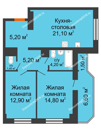 3 комнатная квартира 67,5 м² - ЖК Дом на Целиноградской, 12