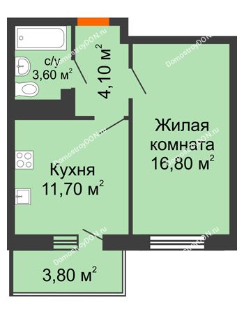 1 комнатная квартира 37,9 м² в ЖК Я, дом  Литер 2