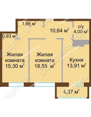 2 комнатная квартира 67,1 м² в ЖК Дворянский, дом № 1