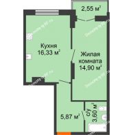 1 комнатная квартира 43,25 м² в ЖК Рассвет, дом № 10 - планировка