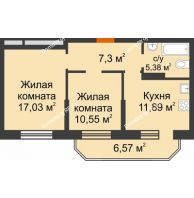 2 комнатная квартира 54,12 м² в ЖК Светлоград, дом Литер 15 - планировка