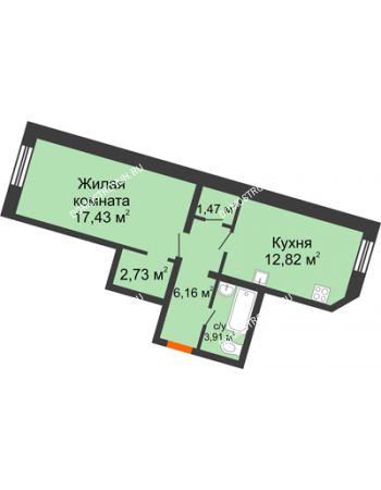 1 комнатная квартира 44,52 м² - ЖК Советский