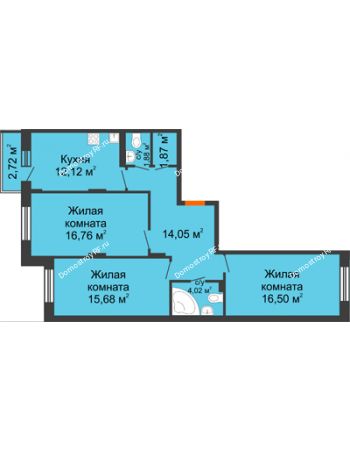 3 комнатная квартира 84,24 м² - ЖД Кислород