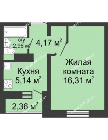 1 комнатная квартира 29,81 м² в ЖК Бурнаковский, дом № 39