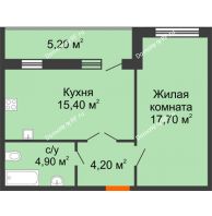 1 комнатная квартира 47,4 м² в ЖК Куйбышев, дом № 10 - планировка