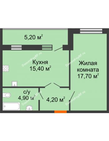1 комнатная квартира 47,4 м² в ЖК Куйбышев, дом № 10