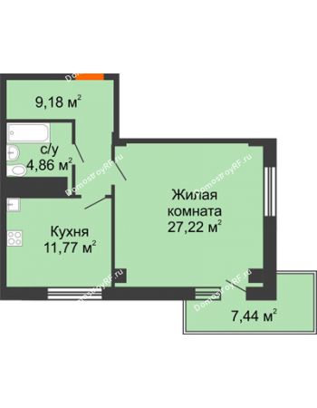 1 комнатная квартира 55,47 м² - Жилой дом на Светлогорской	