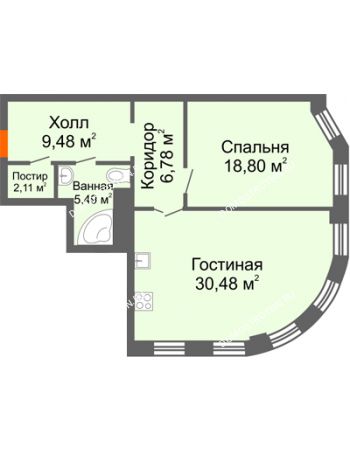2 комнатная квартира 74,8 м² в ЖК Плотничный, дом № 1