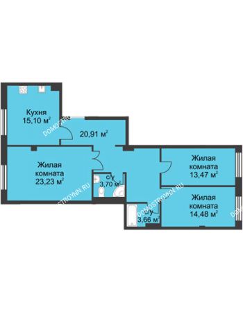 3 комнатная квартира 97,9 м² в ЖК Премиум, дом №1