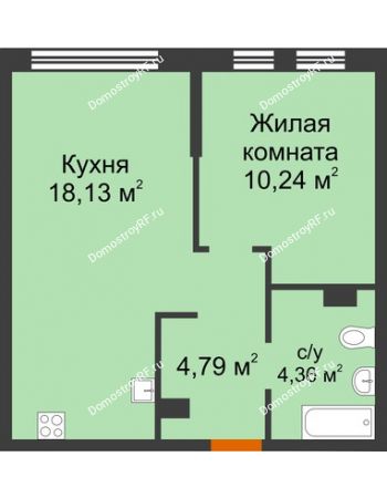 2 комнатная квартира 37,52 м² в ЖК Сердце Сибири, дом № 76, квартал Геологов (ГП-2)