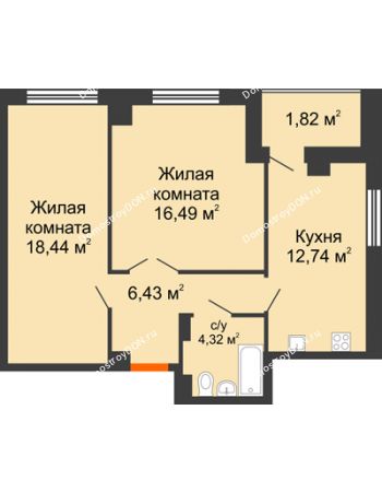 2 комнатная квартира 62,06 м² в ЖК Университетский 137, дом Секция С1