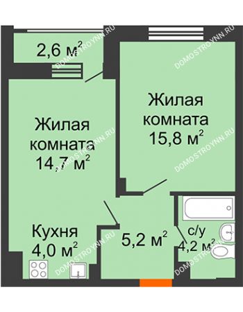 1 комнатная квартира 45,2 м² в ЖК Октава, дом № 7