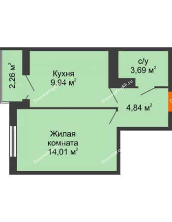 1 комнатная квартира 33,61 м² в ЖК Семейный парк, дом Литер 2