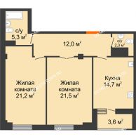 2 комнатная квартира 78,8 м² в ЖК Квартет, дом № 3 - планировка