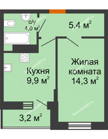 1 комнатная квартира 35,2 м² в ЖК Самолет, дом 2 очередь - Литер 2