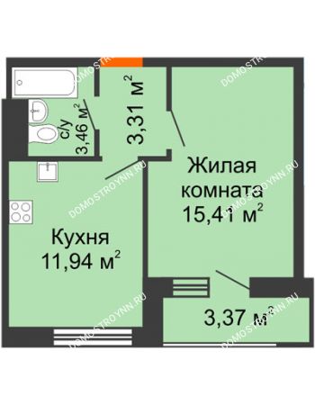 1 комнатная квартира 37,49 м² - ЖК Олимпийский
