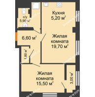 2 комнатная квартира 56,29 м² в ЖК Сокол на Оганова, дом Литер 1 - планировка