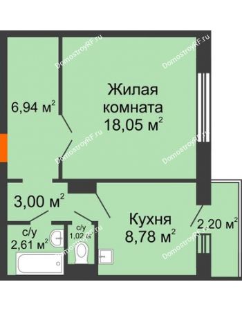 1 комнатная квартира 41,07 м² в ЖК Иннoкeнтьeвcкий, дом № 6