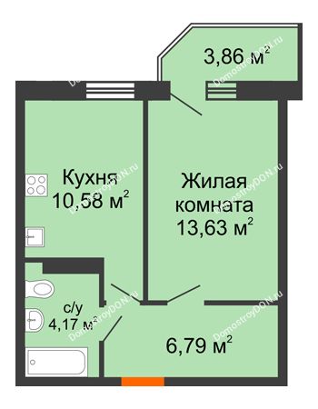 1 комнатная квартира 36,33 м² в ЖК Свобода, дом №2