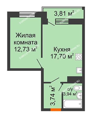 1 комнатная квартира 40 м² в ЖК Академический, дом № 15