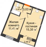 1 комнатная квартира 34,51 м² в ЖК Ватсон, дом № 7 - планировка