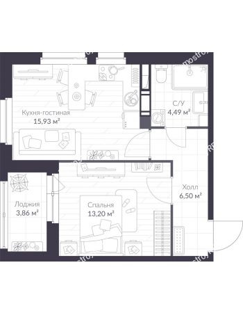 1 комнатная квартира 42 м² в ЖК Veren Next Шуваловский, дом 9