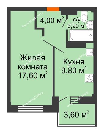 1 комнатная квартира 39,1 м² в ЖК Екатерининский, дом № 2б