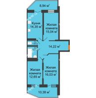 3 комнатная квартира 87,54 м² в ЖК Россинский парк, дом Литер 2 - планировка