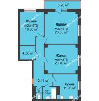 3 комнатная квартира 96,45 м² в ЖК Сокол на Оганова, дом Литер 5 - планировка