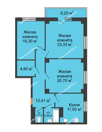 3 комнатная квартира 96,45 м² в ЖК Сокол на Оганова, дом Литер 5