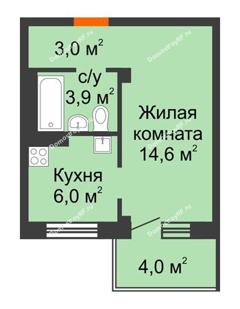 1 комнатная квартира 28,7 м² в ЖК Тихие зори, дом № 4, блок-секция 1,2,3,4