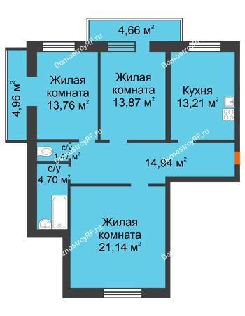 3 комнатная квартира 93 м² - ЖК Дом на Троицкой
